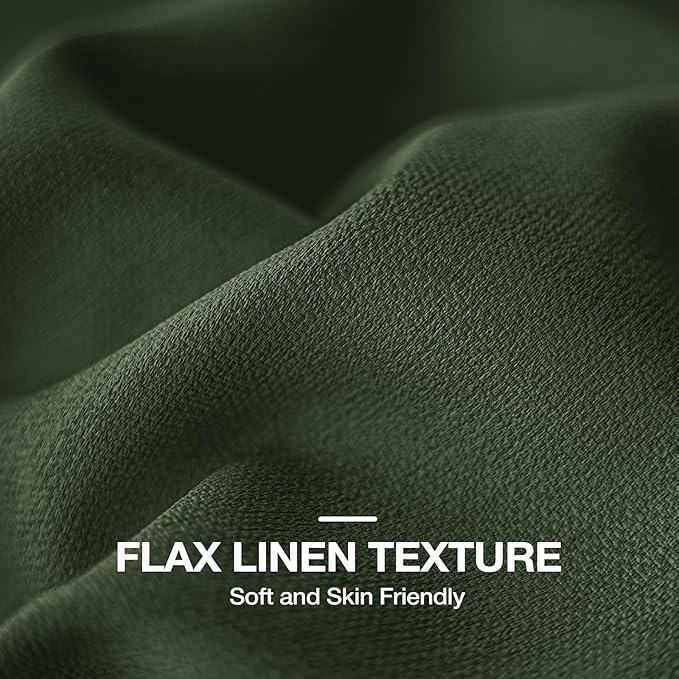 100% Blackout Curtains 84 Inch Length 2 Panels Set for Bedroom/Living Room, Grommet Linen-Look Textured Light Blocking Room Darkening Energy Saving Thermal Insulated Drapes (W52xL84, Olive)