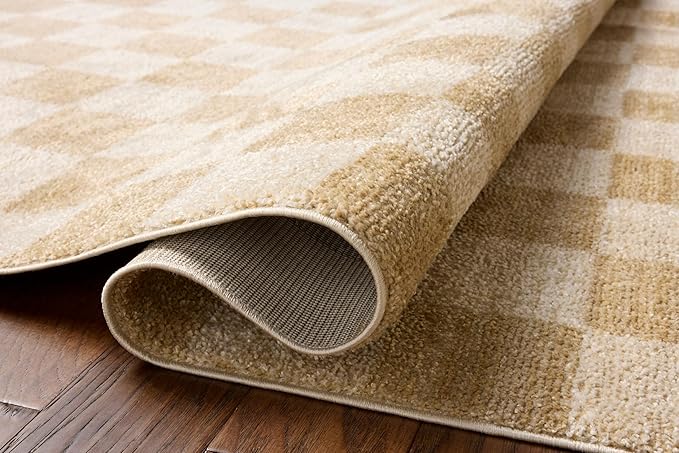 Loloi Chris Loves Julia Calvin Collection CLV-01 Wheat/Ivory 2'-3" x 3'-10" Accent Rug Checkered Neutral Soft Living Room Bedroom Carpet