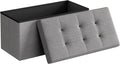 SONGMICS MAZIE Collection - 30 Inches Folding Storage Ottoman Bench, Ottoman Foot Rest, End of Bed Bench, Storage Chest, Load 660 lb, for Living Room, Bedroom, Entryway, Light Gray ULSF47G
