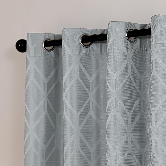 Amazon Basics Jacquard 2-Piece 100% Blackout Curtains, Living Room and Bedroom Drapes, Thermal Insulated Window Treatment, 52"x72", Light Grey