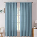 Tollpiz Short Linen Curtain Living Room Rod Pocket Semi Sheer Curtains Burlap Light Filtering Thick Linen Drape for Bedroom, 54 x 45 inches Long, Dusty Blue, Set of 2 Panels