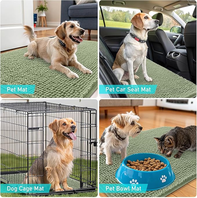 OLANLY Dog Door Mat for Muddy Paws 54x32, Absorbs Moisture and Dirt, Absorbent Non-Slip Washable Doormat, Quick Dry Chenille Mud Mat for Dogs, Entry Indoor Entryway Carpet for Inside Floor, Sage Green