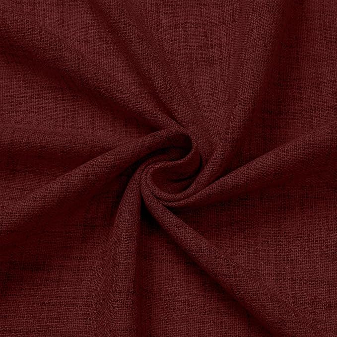 Tollpiz Short Linen Tier Curtains Rod Pocket Semi Sheer Half Kitchen Curtain Burlap Light Filtering Thick Linen Drapes for Bathroom, 30 x 24 inches Long, Burgundy Red, Set of 2 Panels