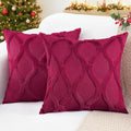 decorUhome Spring Throw Pillow Covers 16x16 Inch Set of 2, Soft Plush Faux Fur Wool Burgundy Couch Pillow Covers, Decorative Neutral Pillow Cases for Bed Sofa Living Room Home Decor