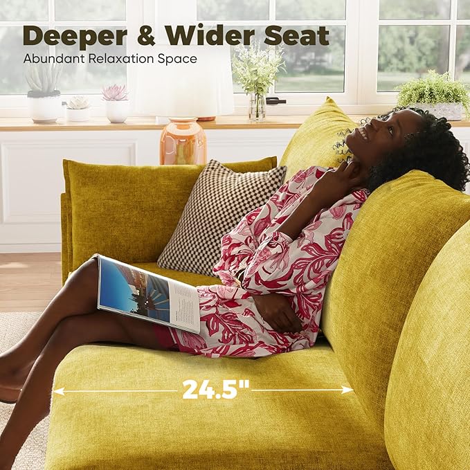 ABCASA 135.5" Oversized Modular Sectional Sofa, L Shaped Convertible Couch with Movable Ottoman, 5 Seat Corner Couches for Living Room Deep Seat Yellow Chenille
