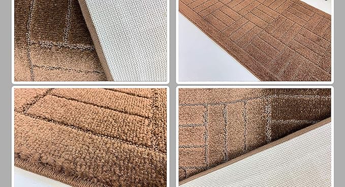 8 FT Long Non-Slip Washable Carpet Runner Rug with Rubber Backing, Custom Floor Mat for Kitchen Hallway Stairs Bedroom Bathroom Entry, Bricks - Boxed Brown, Your Choice of Length, (26" X 8')