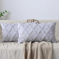 Set of 2 Soft Moroccan Throw Pillow Covers 12x20 Inch Plush Boho Decorative Pillow Cover Accent Cushion Case for Couch Sofa Bed, Grey