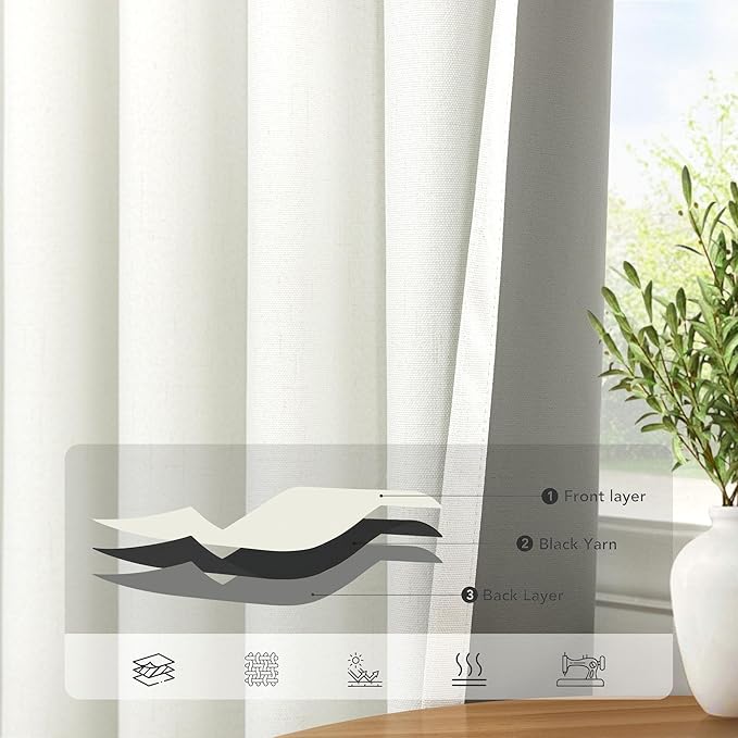 102 Inch Blackout Curtains 2 Panel Set Length Modern Decorative Dark Out Curtain for Bedroom Heat Cold Blocking Window Thermal Insulating Ceiling Drape for Living Room 102 Inches Long Ivory Off White