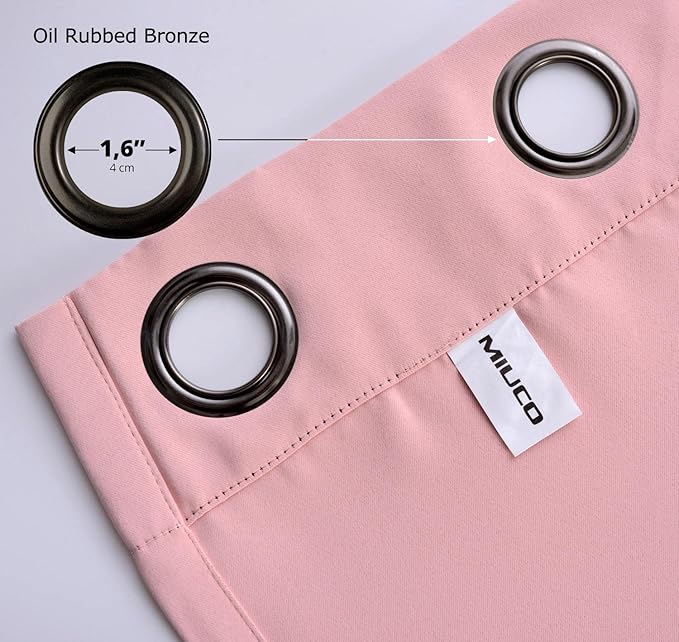 MIUCO Room Darkening Soild Grommet Blackout Curtains Panels for Nursery Window Curtains Set of 2 52x95 Inch Pink, Bonus 2 Tie Backs Included