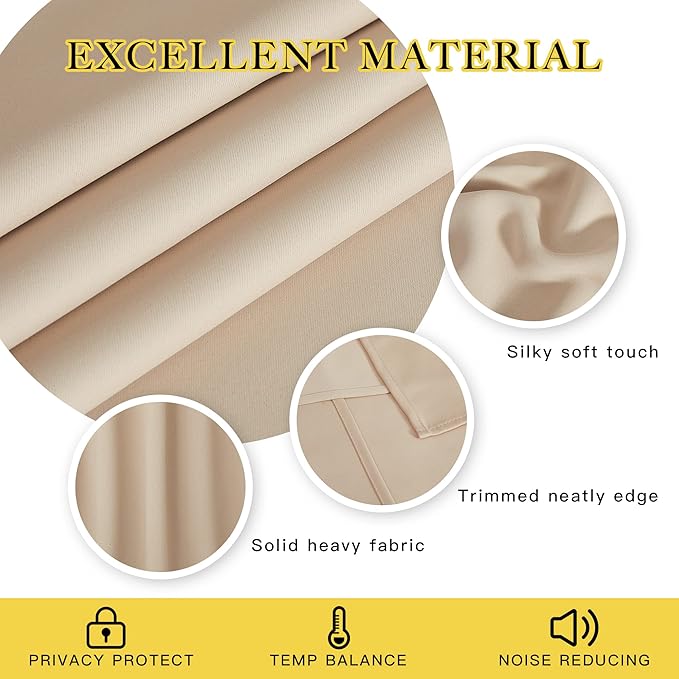 NICETOWN Blackout Window Curtain 90 inch Length - Room Darkening Thermal Insulated Solid Grommet Drape Light Blocking for Bedroom/Doorway (Biscotti Beige, 1 Panel, W66 by L90)