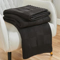 CozeCube Check Knit Throw Blanket, Jet Black Checkered Throw for Couch, Decorative Christmas Soft Cozy Warm Knitted Blanket for Bed Sofa Living Room, 50"X60"