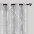 FMFUNCTEX Linen Semi Sheer Curtains for Bedroom & Living Room, Silver Metallic Print Grey Tree Panel, Light Filtering, 96 Inches Long, 2 Panels