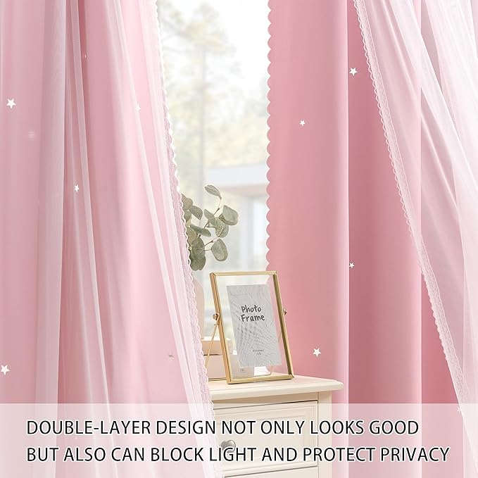 XiDi Pink Curtains for Bedroom, Girls Room Blackout Curtains, Kids Room Darkening Curtains, Light Pink Decor, 1 Panel Light Pink/34/72/1