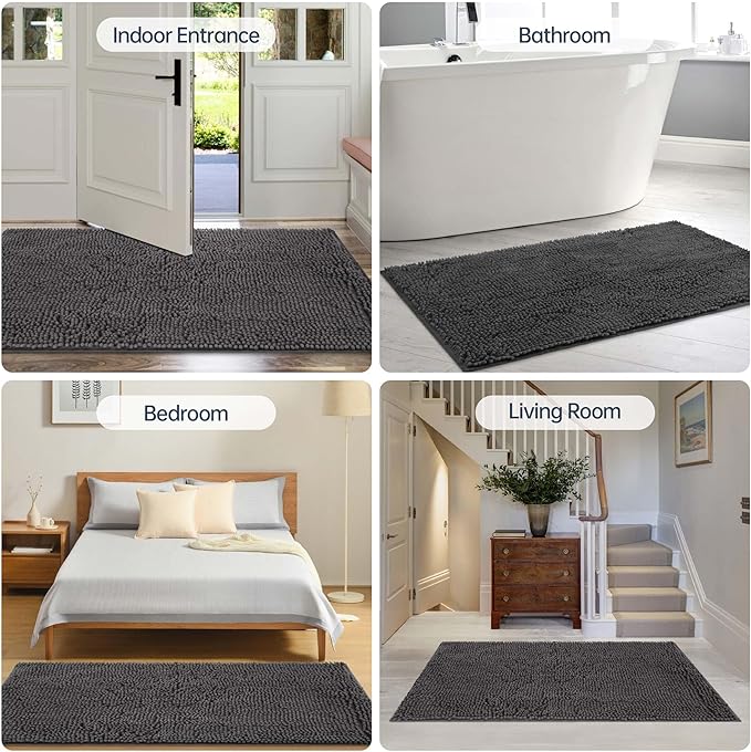 Dog Door Mat for Muddy Paws, 48" x 30" Chenille Absorbent Front Door Mat Inside, Large Runner Mud Mat for Dogs, Trap Dirt Washable Non Slip Outdoor Indoor Entrance Doormats, Grey
