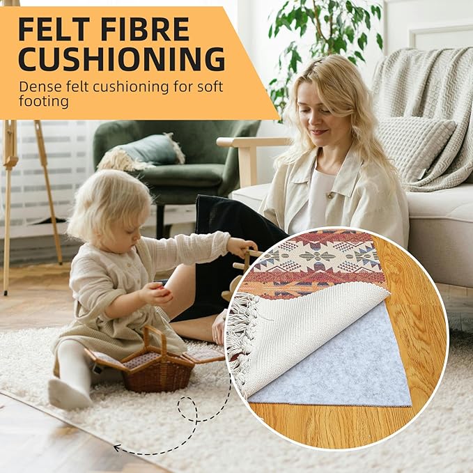 Non Slip Rug Pad, Natural Rubber Backing Rug Pads 1/4” Thick, Felt Rug Gripper Pad, Non Slip Under Carpet Mat, Under Rug Cushion for Hardwood Floors, Carpet Runners (3x5FT)