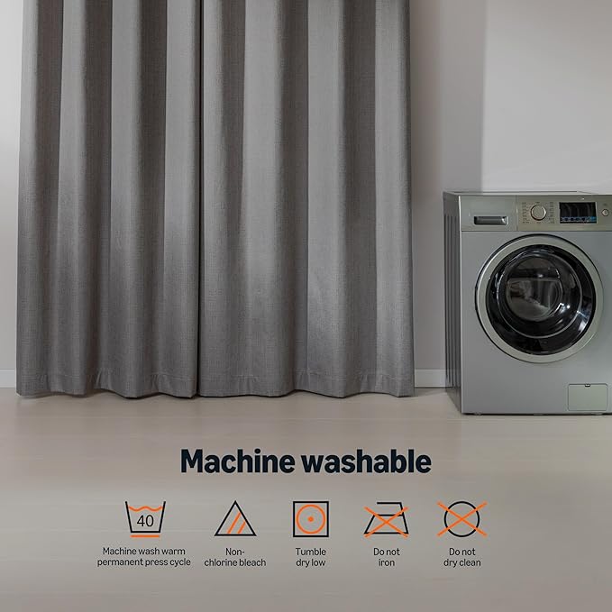 Amazon Basics Faux Linen Blackout Curtains for Bedroom and Living Room, 2-Piece Set with Grommets, 52" W x 63" L, Grey