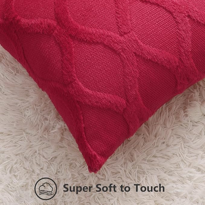 decorUhome Spring Throw Pillow Covers 16x16 Inch Set of 2, Soft Plush Faux Fur Wool Red Couch Pillow Covers, Decorative Neutral Pillow Cases for Bed Sofa Living Room Home Decor