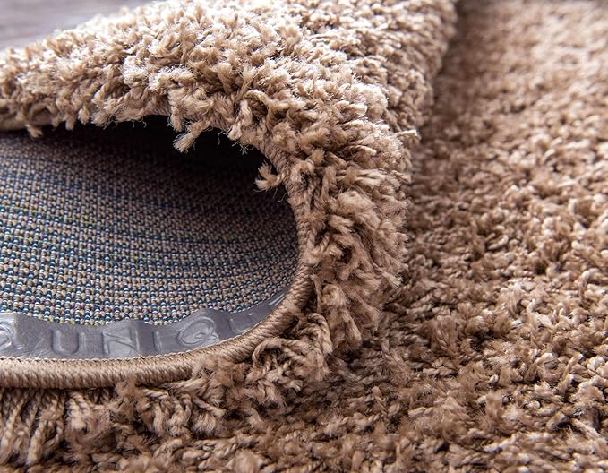 Unique Loom Solid Shag Collection Area Rug (7' 10" Round, Sandy Brown)