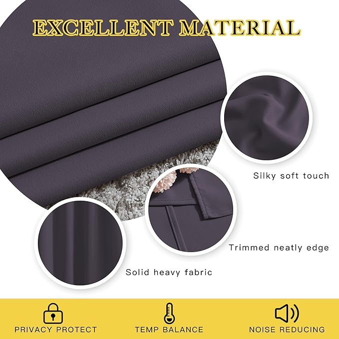 NICETOWN Greyish Purple Room Darkening Curtains for Living Room, Grommet Thermal Curtains Light & Sound Reducing Window Treatments for Bedroom/Home Family, W46 x L102