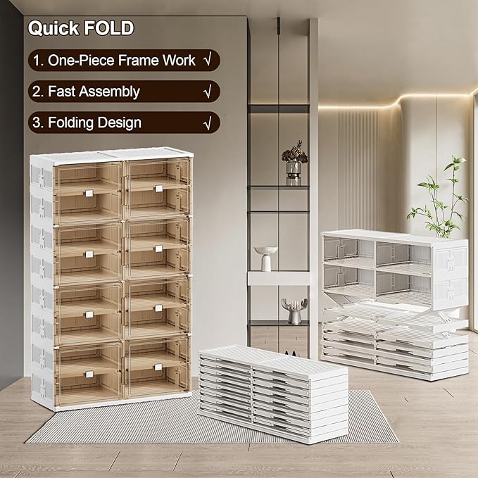 24 Pairs Shoes Storage Cabinet of 3-Step Fast Installation,Plastic Shoe Box with Clear Magnetic Door for Display, Shoe Organizer for Sneaker, Sandals, Heels (2 Row, 6 Tier)