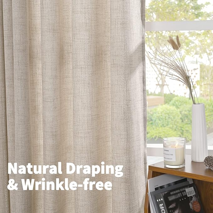 YoungsTex Natural Linen Curtains 63 Inch Length 2 Panel Linen Textured Curtains with Bronze Grommet Light Filtering Window Drapes for Living Room, 60 X 63 Inch