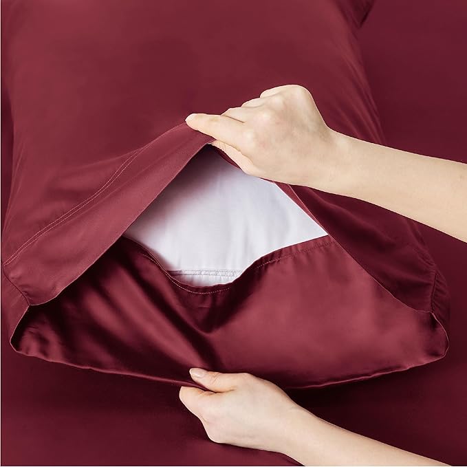 Bedsure Cooling Sheets Twin XL, Rayon Derived from Bamboo, Breathable & Soft Twin XL Sheet Sets, Deep Pocket Up to 16 Inches, Hotel Luxury Silky Dorm Bedding for Hot Sleepers, Burgundy
