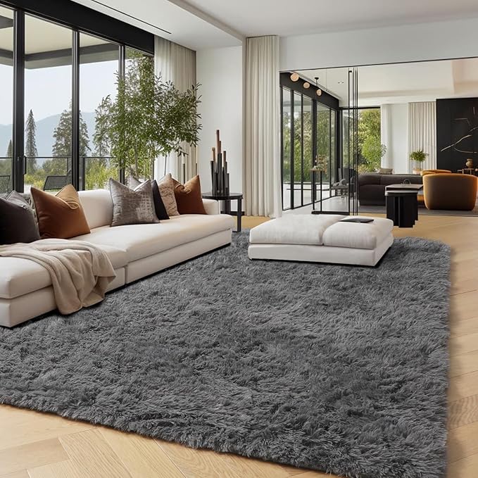 PAGISOFE Grey Fluffy Rugs for Bedroom 4x6 Area Rug Shag Rug for Kids Room Furry Carpet Modern Living Room Rug Soft Shaggy Boys Rug Fuzzy Throw Rugs for Home Decor Aesthetic, Dorm Nursery Gray