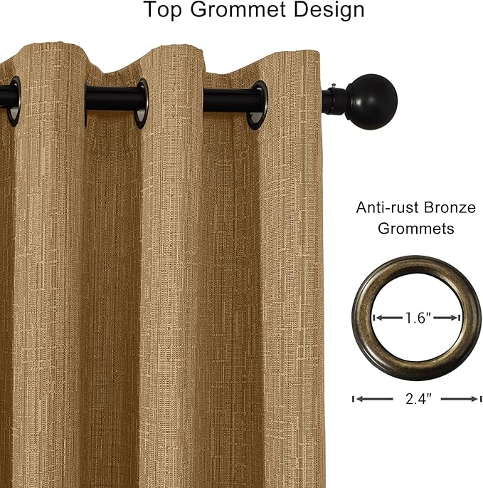 Jacquard Linen Curtains 63 inch Length 2 Panels Thick Faux Linen Blended Window Drapes Burlap Textured Curtains with Grommet for Living Room Bedroom Farmhouse (42x63 Light Coffee) Natural