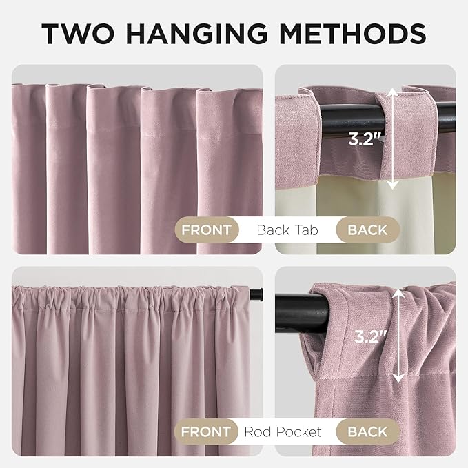 Joydeco Rose Pink 100% Blackout Curtains 84 Inch 2 Panels, Luxury Thermal Pink Velvet Curtains for Bedroom Living Room, Soundproof Blackout Window Drapes, Rod Pocket & Back Tab (52W x 84L)