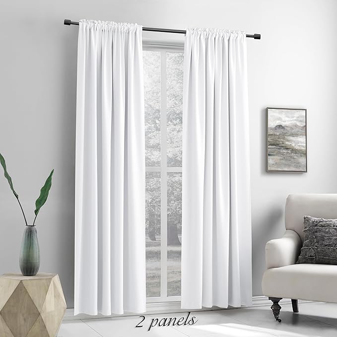 DONREN Extra Wide 60 Inches Wide Room Divider Curtains for Living Room -2 Panel Set Room Darkening Energy Efficient Curtains for Sliding Glass Patio Doors,Pure White,5FTx7FT(Total W120 x L84 Inch)