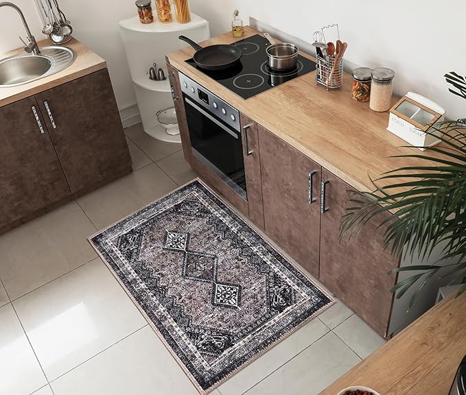 Keen Home Design 2x3 Rug - Machine Washable Entry Rug with Non-Slip Backing, Ideal for Enteryway, Kitchen, Bathroom, Laundry Room - Vintage, Easy Clean, Durable, Low Pile Rug - (2' x 3')