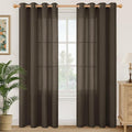 YoungsTex Brown Linen Semi Sheer Curtains 80 Inches Long for Living Room, Chocolate Light Filtering Drapes with Grommet Privacy Decorative for Bedroom, 2 Panels, 52 X 80 Inch