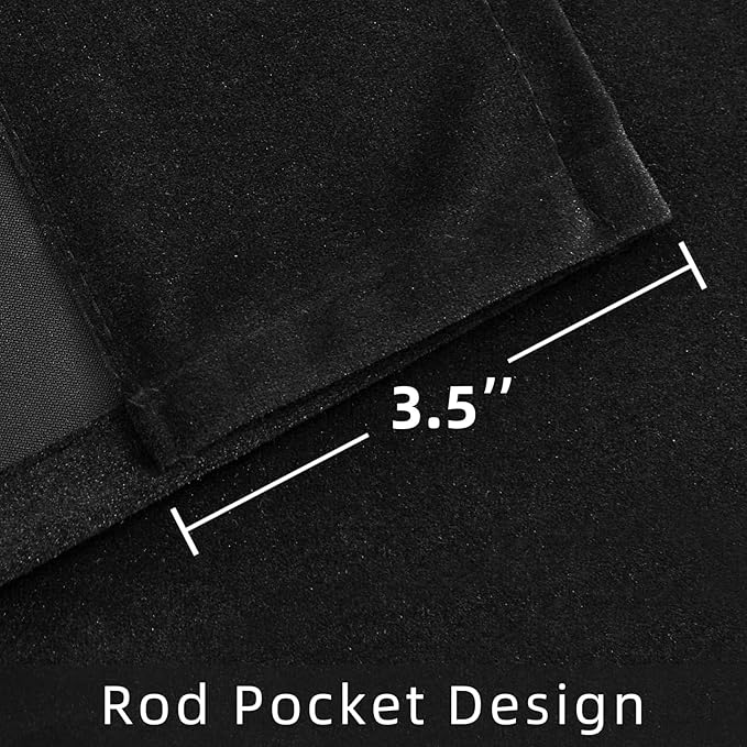 Joydeco Black Velvet Curtains 90 inch Length 2 Panels, Luxury Blackout Rod Pocket Thermal Insulated Window Curtains, Super Soft Room Darkening Drapes for Living Dining Room Bedroom,W52 x L90 inches