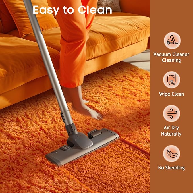 Ophanie Orange Rugs for Living Room Bedroom, 5x8 Fluffy Fuzzy Furry Carpet, Plush Soft Shaggy Bedside Indoor Floor Area Rug for Kids Girls Boys Baby Teen Dorm Nursery Home Decor Aesthetic