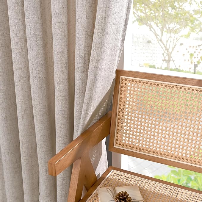 YoungsTex Natural Linen Curtains 72 Inch Long 2 Panels for Living Room, Light Filtering Drapes Textured with Bronze Grommet for Bedroom Country Decorative Burlap, 52 X 72 Inch