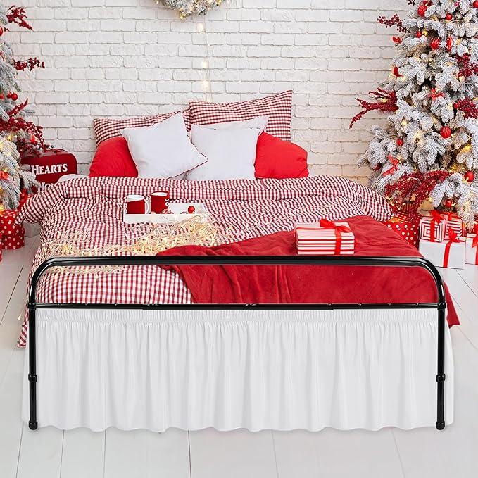 Biscaynebay Wrap Around Bed Skirts with Split Corners for King Beds 12" Drop, White Adjustable Elastic Dust Ruffles Easy Fit Wrinkle & Fade Resistant Silky Luxurious Fabric Machine Washable