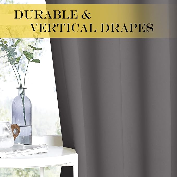 NICETOWN Grey Blackout 102 inch Curtain for Living Room, Grommet Thermal Curtains & Drapes Room Darkening Sound Dampening Window Treatment for Bedroom, 1 Panel, W52 x L102