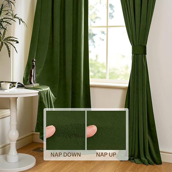 StangH 62 inches Wide Green Velvet Curtains for Bedroom, Luxury Room Darkening Noise Reducing Window Treatment Moss Green Christmas Curtains for Doorway/Office, W62 x L90, 2 Panels