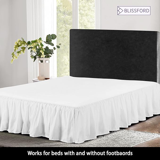 BLISSFORD White Bed Skirt King Size 14 inch Drop - with Split Corners - Cotton Blend Ruffled Bed Skirt, Dust Ruffle with Platform, White King Size BedSkirt, Machine Washable