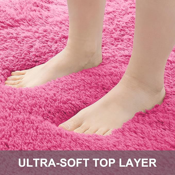 OLANLY 8x10 Machine Washable Large Area Rugs for Living Room, Bedroom, Soft Fluffy Shaggy Bedside Rug, Indoor Floor Carpet for Kids Girls and Boys, Dorms, Nursery, Home Decor Aesthetic, Hot Pink