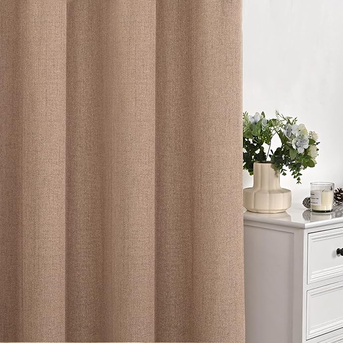 YoungsTex Mocha Brown Linen Curtains 54 Inch Length for Living Room Window, Short Light Filtering Drapes with Grommet Semi Sheer Rustic for Bedroom Windows, 2 Panels, 42 X 54 Inch