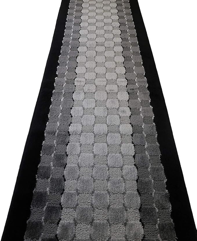 11 ft Long Non-Slip Washable Carpet Runner Rug with Rubber Backing, Custom Floor Mat for Kitchen Hallway Stairs Bedroom Bathroom Entryway, Checkered Black - Grey, Your Choice of Length, (26" X 11')