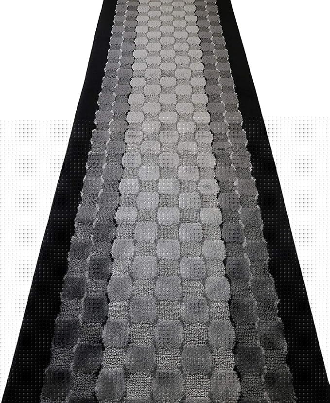 7 ft Long Non-Slip Washable Carpet Runner Rug with Rubber Backing, Custom Floor Mat for Kitchen Hallway Stairs Bedroom Bathroom Entryway, Checkered Black - Grey, Your Choice of Length, (26" X 7')