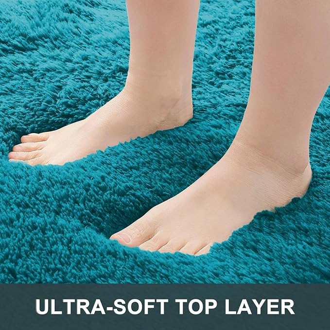 OLANLY 2x5 Machine Washable Runner Rugs for Hallway, Soft Fluffy Shaggy Bedside Rugs for Bedroom, Living Room, Indoor Floor Carpet for Kids Girls and Boys, Nursery Rooms, Home Decor Aesthetic, Teal