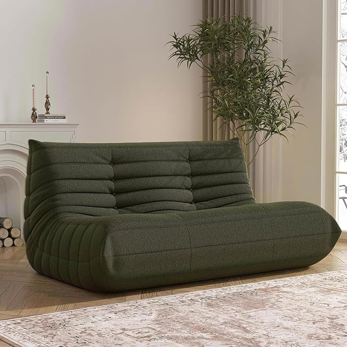 Loveseat Fireside Chair Bean Bag Sofa - Large Bean Bag Chair for Adults & Teens, 2 Seater, High Density Comfortable Foam, Living Room & Bedroom (Green)