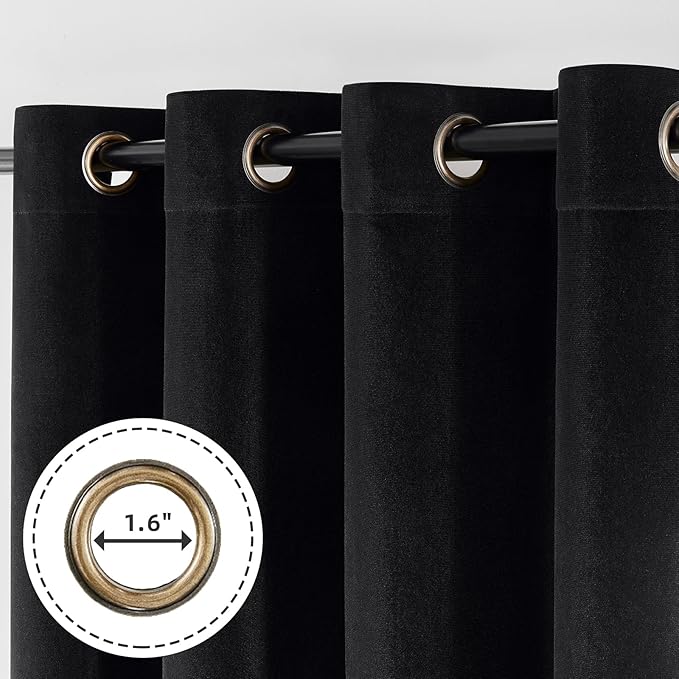 Joydeco Black 100% Blackout Curtains 96 Inch 2 Panels, Luxury Thermal Insulated Black Velvet Curtains for Bedroom Living Room, Soundproof Blackout Window Drapes, Grommet Top (52W x 96L)