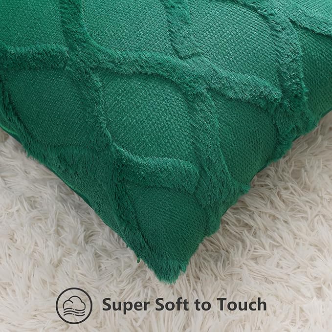 decorUhome Spring Throw Pillow Covers 16x16 Inch Set of 2, Soft Plush Faux Fur Wool Green Couch Pillow Covers, Decorative Neutral Pillow Cases for Bed Sofa Living Room Home Decor