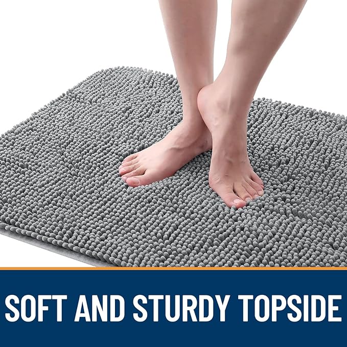 OLANLY Dog Door Mat for Muddy Paws 59x35, Absorbs Moisture and Dirt, Absorbent Non-Slip Washable Doormat, Quick Dry Chenille Mud Mat for Dogs, Entry Indoor Entryway Carpet for Inside Floor, Grey