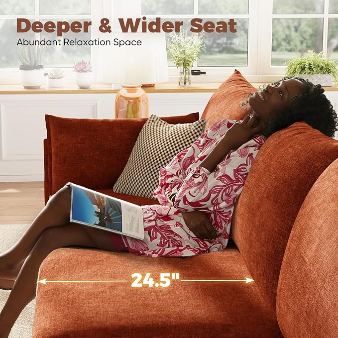 ABCASA 134.6" Luxury Modular Sectional Convertible Sofa with Storage Ottoman, L-Shape 5-Seat Oversized Comfy Couch Deep Seat with Reversible Chaise - Chenille Terracotta Orange