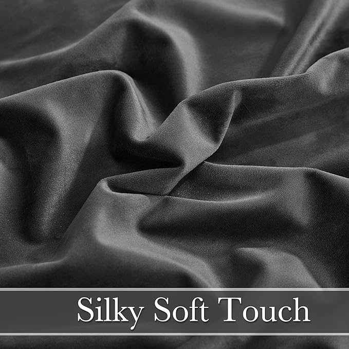 RYB HOME Grey Velvet Curtains 102 inches, Back Tab Soft Fabric Room Darkening Thermal Insulated Luxurious Home Decor Curtains for Living Room Bedroom, W 52" x L 102", 2 Panels Set